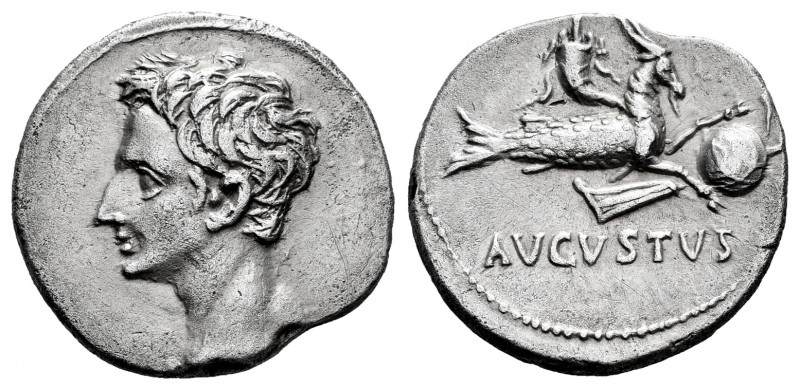 Augustus. Denarius. 27 BC. (Ffc-15). (Ric-547b). (Cal-809). Anv.: Bare head of A...