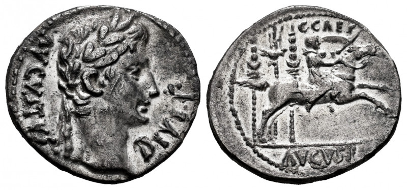 Augustus. Denarius. 8 BC. Lugdunum. (Ffc-21). (Ric-199). (Cal-849). Anv.: AVGVST...