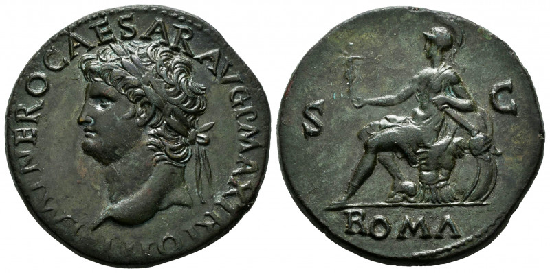 Nero. Sestertius. 67 AD. Lugdunum. (Ric-I 592). (C-265). Anv.: IMP NERO CAESAR A...