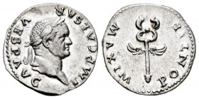 Vespasian. Denarius. 74 AD. Rome. (Ric-684). (Rsc-390). (Bmcre-146). Anv.: IMP CAESAR VESP AVG, laureate head right. Rev.: PONTIF MAXIM, winged caduce...