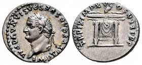 Titus. Denarius. 80 AD. Rome. (Spink-2513). (Ric-119). (Seaby-316). Rev.: TR P IX IMP XV COS VIII P P. Winged thunderbolt on draped table. Ag. 3,52 g....