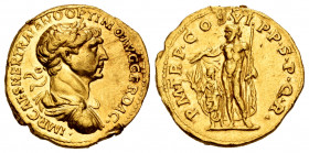 Trajan. Aureus. 114-115 AD. Rome. (Ric-336 var). (Cal-1065). (Bmcre-533). Anv.: IMP CAES NER TRAIANO OPTIMO AVG GER DAC, laureate, draped and cuirasse...
