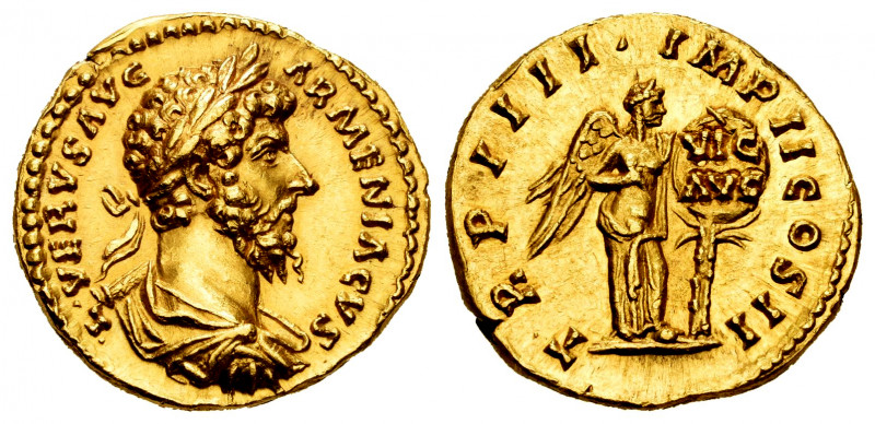 Lucius Verus. Aureus. 164 AD. Rome. (Ric M. Aurelius-525). (Cal-2177, same dies)...