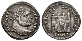 Diocletian. Argenteus. 295-296 AD. Nicomedia. (Ric-25a). (Rsc-492b). Anv.: DIOCLETIANVS AVG, Laureate bust right. Rev.: VICTORIAE SARMATICAE. Camp gat...