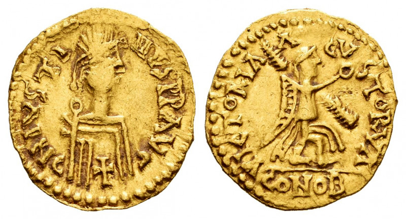 Pseudo-imperial coinage. In the name of Justinus I. Imitation tremissis. Narbona...