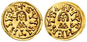 Suinthila (621-631). Tremissis. Mentesa (La Guardia). (Cnv-295.18). (R. Pliego-352c). (Chaves-177, plate coin). Anv.: +SVINTHIL·..RE. Rev.: +PIVSMENT:...