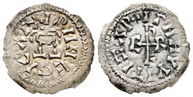 Egica and Witiza (698-702). Tremissis. Eliberri (Granada). (R. Pliego-739a). (Cnv-565.2). Anv.: + IPNMEGICAP. busts of Egica and Wittiza. Rev.: IPNNVV...