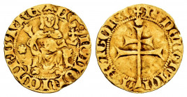 The Crown of Aragon. Pedro III (1336-1387). 1/4 real d'or. Mallorca. (Cru-442 var). (Cru C.G-2255 var). (Tauler-285). Anv.: ET MAIORICARVM REX. Rev.: ...