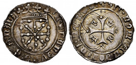Ferdinand II (1479-1516). 1 real. Pamplona. (Cal-68). Ag. 3,40 g. Shield of Naverre without frame. 4 trefoils in the crown. Legend ends in NAVA. Old c...