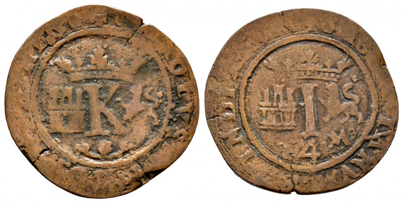 Charles-Joanna (1504-1555). 4 maravedis. (1542). México. 4-M. (Cal-31). Ae. 5,06...