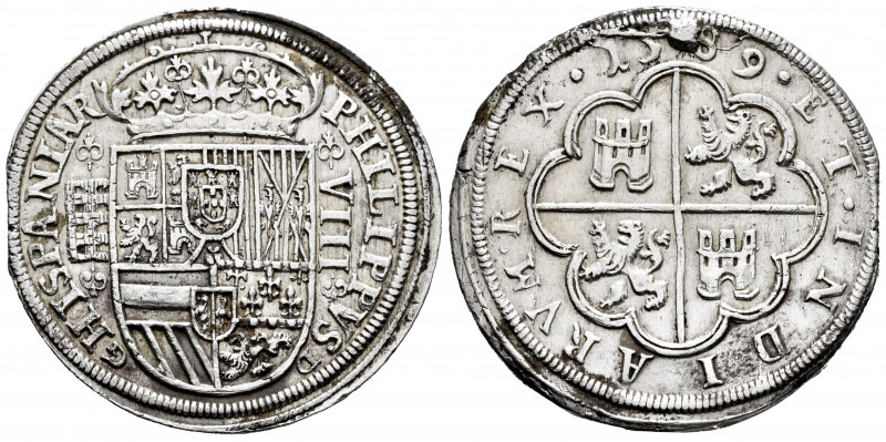 Philip II (1556-1598). 8 reales. 1589. Segovia. (Cal-716). Ag. 26,90 g. Aqueduct...