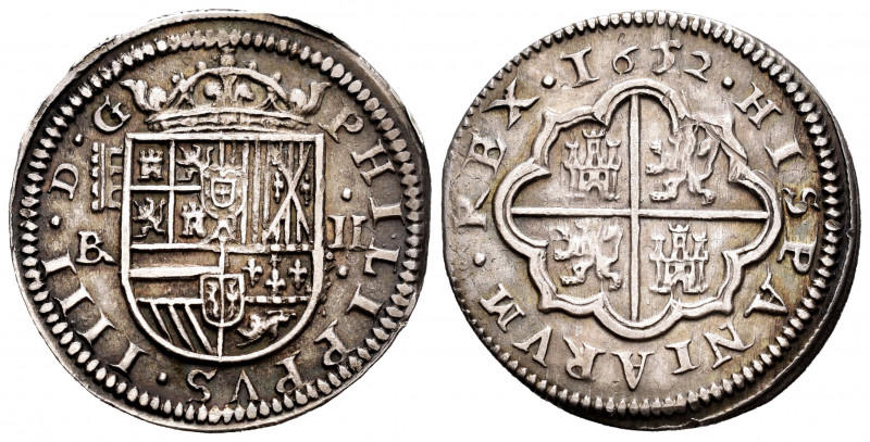 Philip IV (1621-1665). 2 reales. 1652/22. Segovia. BR. (Cal-960). Ag. 6,65 g. Sc...