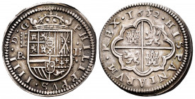 Philip IV (1621-1665). 2 reales. 1652/22. Segovia. BR. (Cal-960). Ag. 6,65 g. Scracht on reverse. Beautiful tone. Rare in this condition. Ex Aureo 28/...