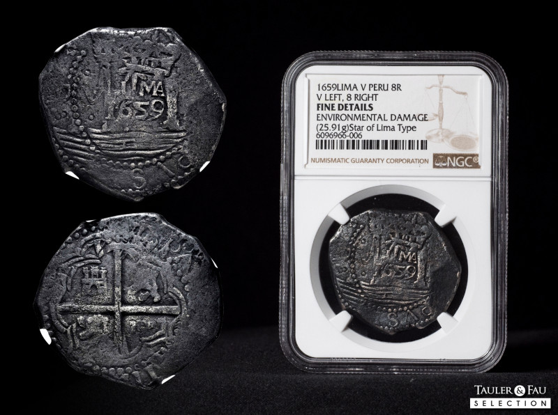 Philip IV (1621-1665). 8 reales. 1659. Lima. V. (Cal-1243). (Km-18.1). Ag. 25,91...
