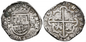 Philip IV (1621-1665). 8 reales. 1624. Segovia. R. (Cal-1565). Ag. 26,75 g. VIII on the left, horizontal aqueduct and R right. Castles and lions. King...