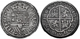 Philip IV (1621-1665). 8 reales. 1660. Segovia. BR. (Cal-1625). Ag. 29,02 g. Minor nicks. Rare. Almost XF. Est...1000,00. 


 SPANISH DESCRIPTION: ...