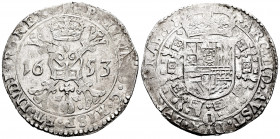 Philip IV (1621-1665). 1 patagon. 1653. Antwerpen. (Vti-956). (Vanhoudt-645.AN). Ag. 27,88 g. Scratch on obverse. A good sample. Almost XF. Est...200,...
