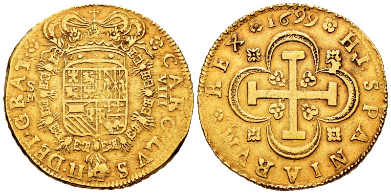 Charles II (1665-1700). 8 escudos. 1699. Sevilla. M. (Cal-1060). (Cal-201). Au. ...