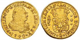 Philip V (1700-1746). 4 escudos. 1740/30. México. MF. (Cal-2045). Au. 13,50 g. Overdate. Minor marks. Some original luster remaining. Beautiful colour...