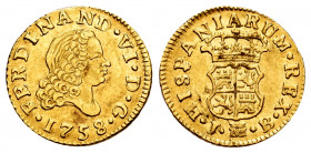 Ferdinand VI (1746-1759). 1/2 escudo. 1758. Madrid. JB. (Cal-564). Au. 1,71 g. It retains some minor luster. AU. Est...200,00. 


 SPANISH DESCRIPT...