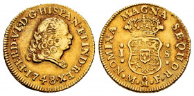 Ferdinand VI (1746-1759). 1 escudo. 1748. México. MF. (Cal-608). Au. 3,40 g. A rich red-gold tone adds a sense of originality to this charming example...