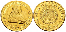 Ferdinand VI (1746-1759). 8 escudos. 1750. México. MF. (Cal-784). (Cal-600). Au. 27,04 g. It retains some minor luster. Rare. Almost XF. Est...3200,00...