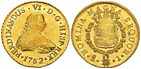 Ferdinand VI (1746-1759). 8 escudos. 1752. Santiago. J. (Cal-826). (Cal onza-645). Au. 27,01 g. Very very ligh hairlines in obverse field. Toned. Shar...