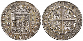 Charles III (1759-1788). 8 reales. 1762. Madrid. JP. (Cal-1061). Ag. 26,66 g. Tone. Scarce. Choice VF. Est...600,00. 


 SPANISH DESCRIPTION: Carlo...