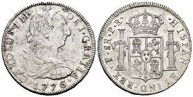 Charles III (1759-1788). 8 reales. 1776. Potosí. (Cal-1173). Ag. 26,83 g. Original luster on reverse. Scarce in this grade. Almost XF/XF. Est...450,00...