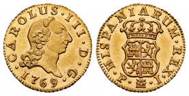 Charles III (1759-1788). 1/2 escudo. 1769. Madrid. PJ. (Cal-1253). Au. 1,76 g. "Rat nose" type. Original luster. AU. Est...250,00. 


 SPANISH DESC...