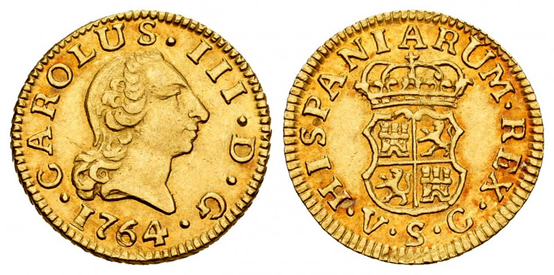 Charles III (1759-1788). 1/2 escudo. 1764. Sevilla. VC. (Cal-1291). Au. 1,77 g. ...