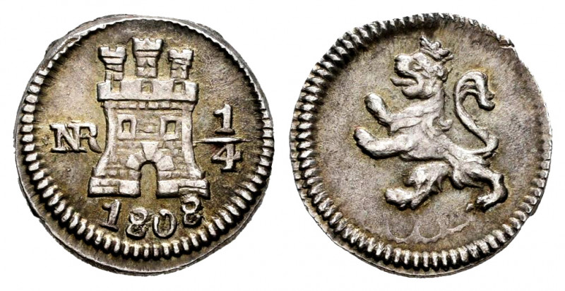 Charles IV (1788-1808). 1/4 real. 1808. Santa Fe de Nuevo Reino. (Cal-180). Ag. ...
