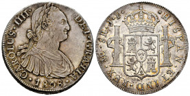 Charles IV (1788-1808). 8 reales. 1808. Lima. JP. (Cal-928). Ag. 26,61 g. Original luster on reverse. XF/AU. Est...250,00. 


 SPANISH DESCRIPTION:...