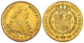 Charles IV (1788-1808). 2 escudos. 1790. Madrid. MF. (Cal-1275). Au. 6,61 g. AU/Almost MS. Est...450,00. 


 SPANISH DESCRIPTION: Carlos IV (1788-1...