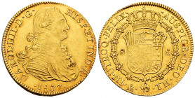 Charles IV (1788-1808). 8 escudos. 1807. México. TH. (Cal-1653). (Cal onza-1044). Au. 27,03 g. Weak strike. Some original luster remaining. XF. Est......