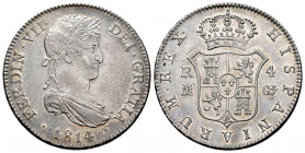 Ferdinand VII (1808-1833). 4 reales. 1814. Madrid. GJ. (Cal-754). Ag. 13,40 g. First year of laureated bust. Toned. It remains some luster. Rare. XF. ...