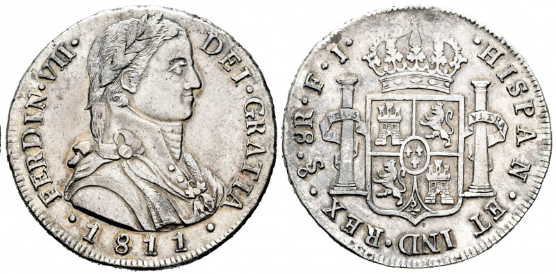 Ferdinand VII (1808-1833). 8 reales. 1811. Santiago. FJ. (Cal-1404). Ag. 27,16 g...