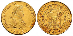 Ferdinand VII (1808-1833). 2 escudos. 1813. Madrid. IJ. (Cal-1609). Au. 6,73 g. Second bust. Scarce. XF. Est...650,00. 


 SPANISH DESCRIPTION: Fer...