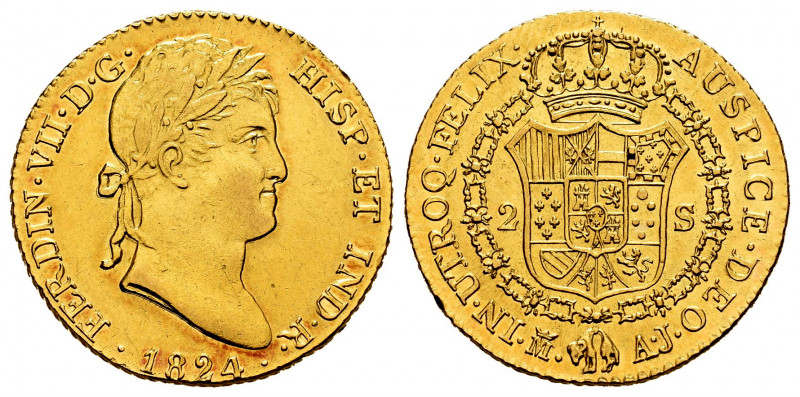 Ferdinand VII (1808-1833). 2 escudos. 1824. Madrid. AJ. (Cal-1630). Au. 6,69 g. ...