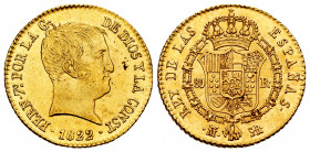 Ferdinand VII (1808-1833). 80 reales. 1822. Madrid. SR. (Cal-1641). Au. 6,74 g. "Cabezon" type. Delicate patina. Original luster. XF/AU. Est...500,00....