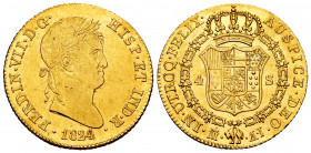 Ferdinand VII (1808-1833). 4 escudos. 1824/0. Madrid. AJ/GJ. (Cal-1717). Au. 13,51 g. Overdate. Rectified assayer mark. Very rare, even more in this g...