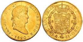 Ferdinand VII (1808-1833). 8 escudos. 1820. México. JJ. (Cal-1799). (Cal onza-1271). Au. 27,02 g. Original luster. A very good sample. Rare in this co...