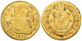 Ferdinand VII (1808-1833). 8 escudos. 1813. Popayán. JF. (Cal-1815). (Cal onza-1287). Au. 27,11 g. Mintmark P. Bust of Charles IV. Some little marks. ...