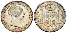 Elizabeth II (1833-1868). 10 reales. 1853. Madrid. (Cal-531). Ag. 12,93 g. Minor nicks on edge. Pleasant color and appearence. Mint state. Est...350,0...