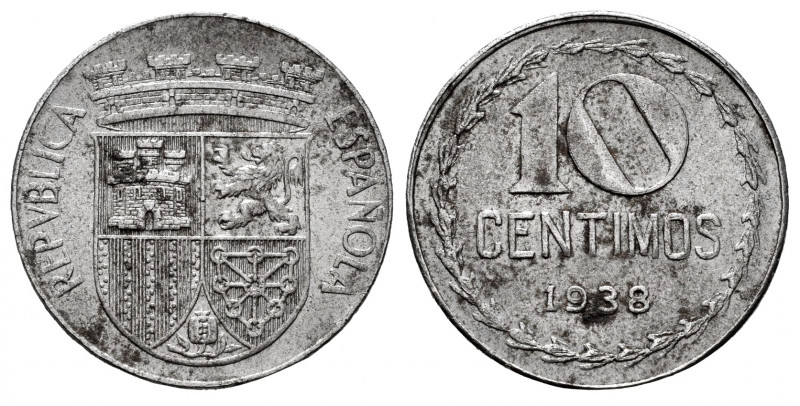 II Republic (1931-1939). 10 centimos. 1938. Madrid. (Cal-9). Fe. 3,89 g. Only 10...
