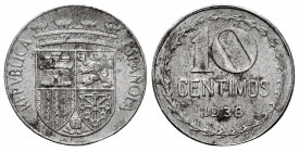 II Republic (1931-1939). 10 centimos. 1938. Madrid. (Cal-9). Fe. 3,89 g. Only 1000 struck. This coin was never released into circulation, although a f...