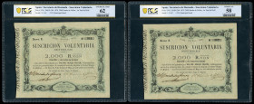 Spain. Carlos VII (1872-1876). 2.000 reales de vellon. 30 Mayo 1870. (Ed-200). I emisión de Tour de Peilz. Pareja correlativa. Encapsulados por PCGS c...
