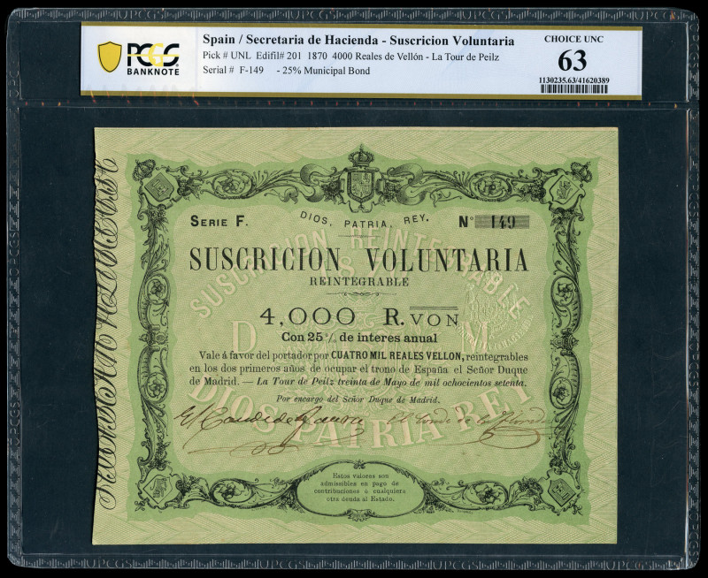 Spain. Carlos VII (1872-1876). 4.000 reales de vellon. 30 Mayo 1870. (Ed-201). M...
