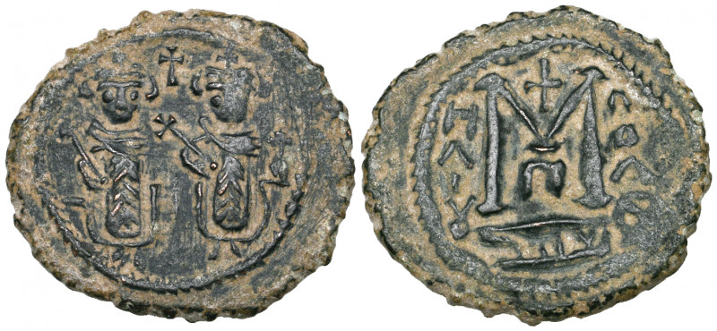 Arab-Byzantine, fals, Two Standing Figures type, Ba‘albakk, undated, 4.95g (Albu...