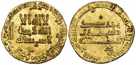 Abbasid, temp. al-Mahdi (158-169h), dinar, 164h, pellets above field and below unit of date, 4.25g (Album 214; Lowick 298), about extremely fine

Es...